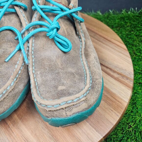 Twisted X Womens Chukka Driving Mocs 6.5 M Leather Brown Turquoise Lace Up Boots - Picture 8 of 13